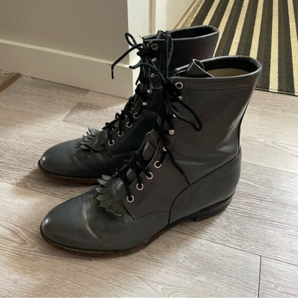 Vintage Justin Fringe Kilte Roper Boots Genuine Leather Cowboy Western Grey Mens - Picture 1 of 12